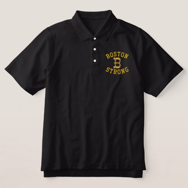Boston Strong Embroidered Polo Shirt (Design Front)