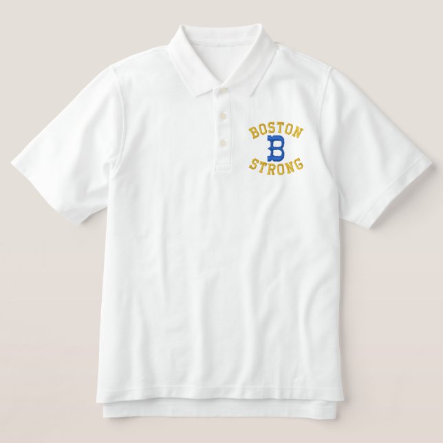 Boston Strong Embroidered Polo Shirt (Design Front)