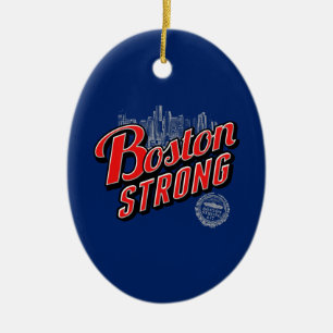 Boston Strong in red and blue decor Ceramic Ornament