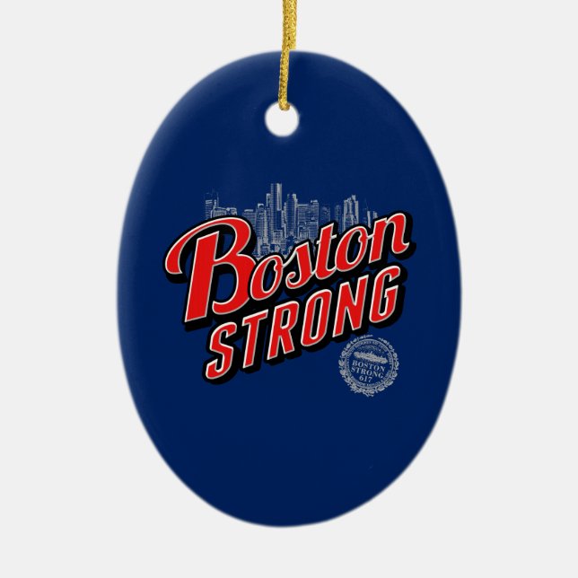 Boston Strong in red and blue decor Ceramic Ornament (Front)