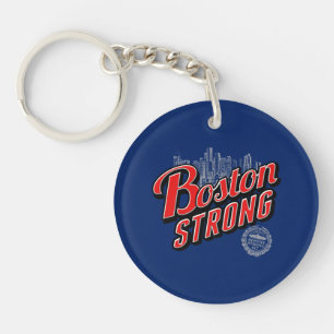 Boston Strong in red and blue decor Keychain
