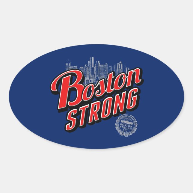 Boston Strong in red and blue decor Oval Sticker (Front)