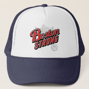 Boston Strong in red and blue decor Trucker Hat