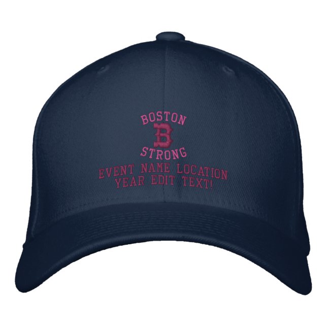 Boston Strong Personalizable EDIT TEXT Embroidered Baseball Hat (Front)