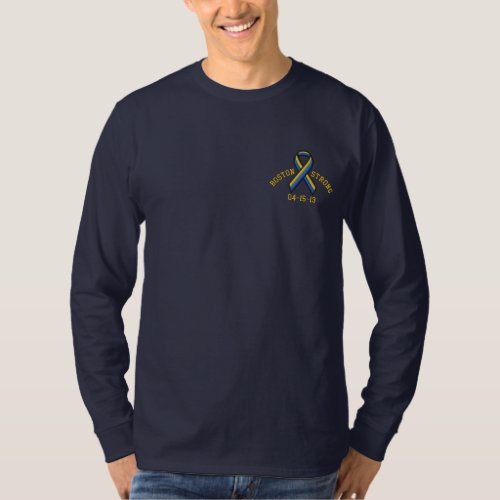 Boston Strong Ribbon 04_15_13 Embroidery Embroidered Long Sleeve T_Shirt