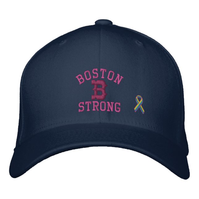 Boston Strong Ribbon Edition Embroidered Baseball Hat (Front)