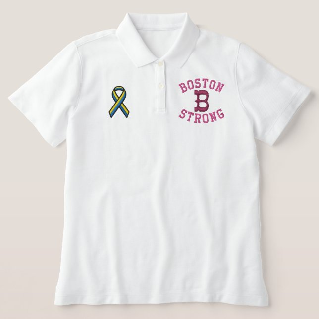 Boston Strong Ribbon Edition Embroidered Polo Shirt (Design Front)