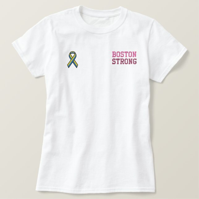 Boston Strong Ribbon Edition Embroidered Shirt (Design Front)