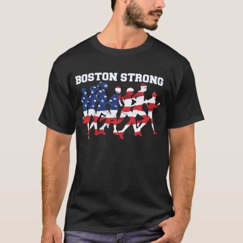 BOSTON STRONG RUNNING MARATHON AMERICAN FLAG T_Shirt