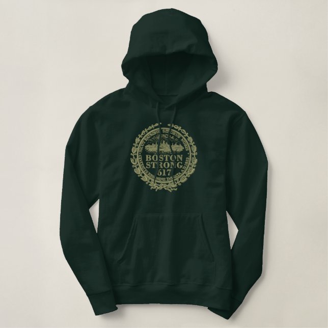 Boston Strong Seal Embroidery Embroidered Hoodie (Design Front)