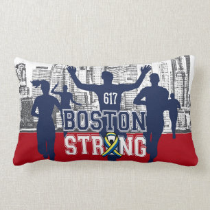 Boston Strong Spirit Runners on Red Lumbar Pillow