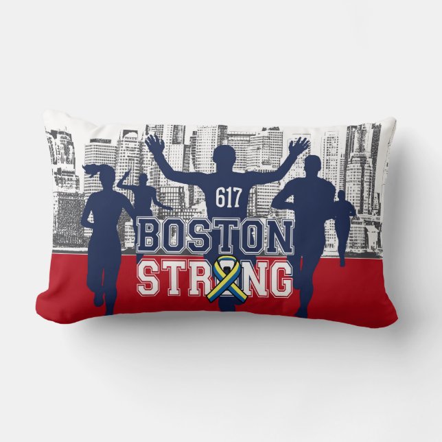 Boston Strong Spirit Runners on Red Lumbar Pillow (Front)