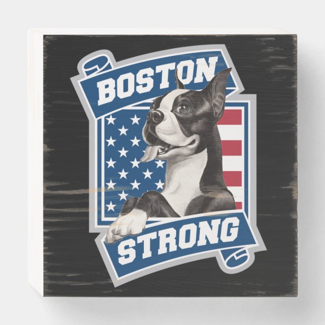 BOSTON STRONG TERRIER crest style Wooden Box Sign (Front Horizontal)