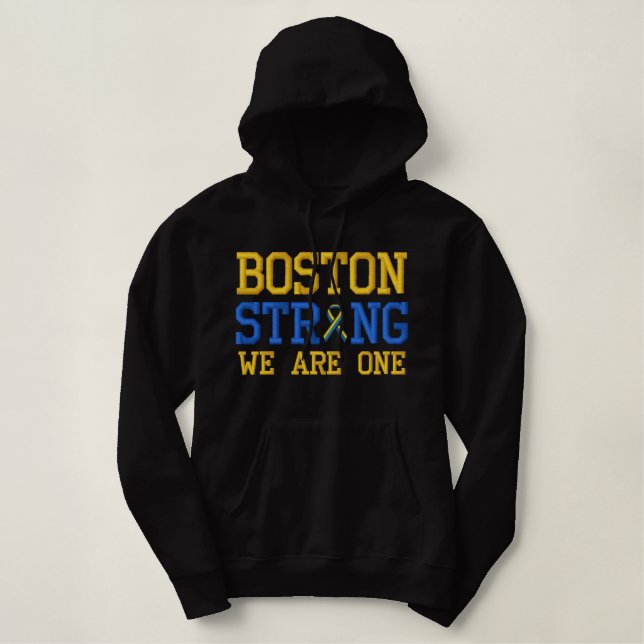 Boston Strong WE ARE ONE Ribbon Edition Embroidered Hoodie (Design Front)