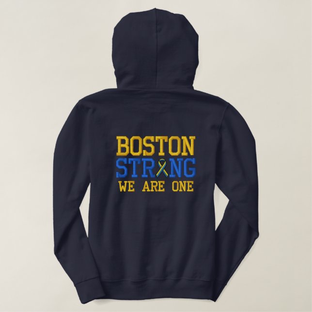 Boston Strong WE ARE ONE Ribbon Edition Embroidered Hoodie (Design Back)