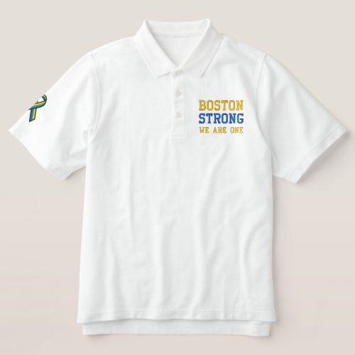 Boston Strong WE ARE ONE Ribbon Edition Embroidered Polo Shirt