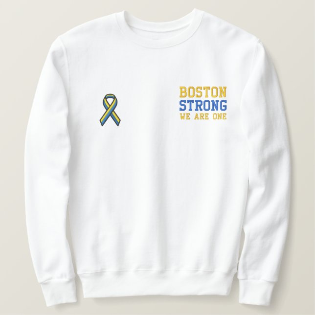 Boston Strong WE ARE ONE Ribbon Edition Embroidered Sweatshirt (Design Front)