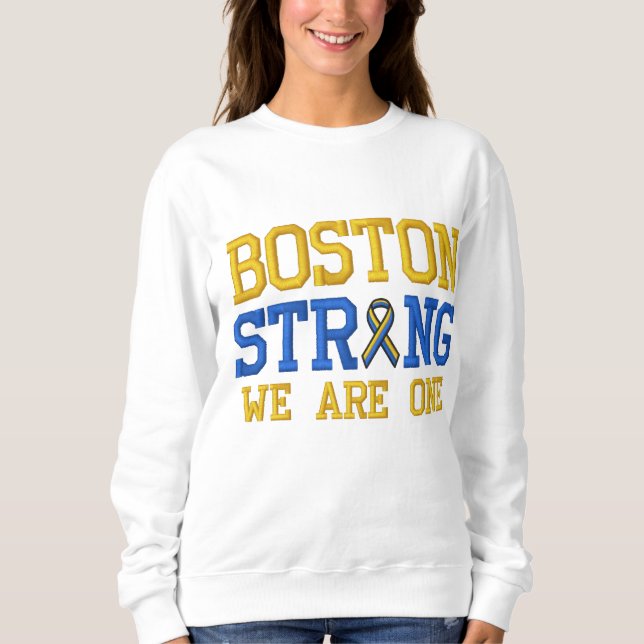 Boston Strong WE ARE ONE Ribbon Edition Embroidered Sweatshirt (Front)