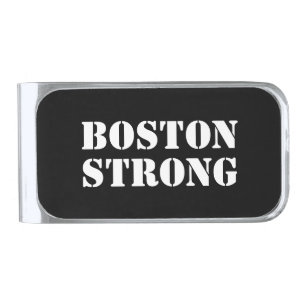 "Boston Strong" white black Silver Finish Money Clip