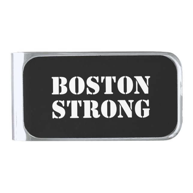 "Boston Strong" white black Silver Finish Money Clip (Front)