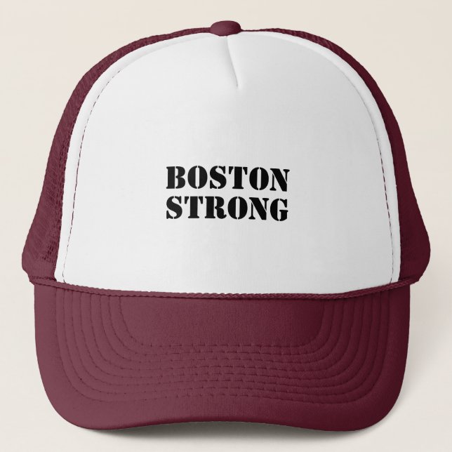 "Boston Strong" white black sports Trucker Hat (Front)