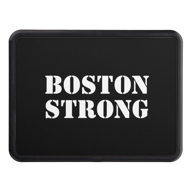 "Boston Strong" white black trailer Hitch Cover (Front)
