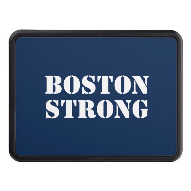 "Boston Strong" white navy blue trailer Hitch Cover (Front)