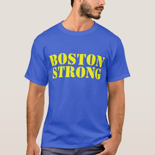 BOSTON STRONG Yellow And Blue Stencil T_shirt