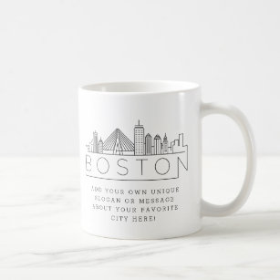 Boston Stylized Skyline   Custom Slogan Coffee Mug