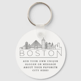 Boston Stylized Skyline Custom Slogan Keychain