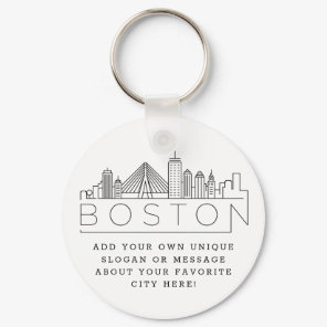 Boston Stylized Skyline | Custom Slogan Keychain