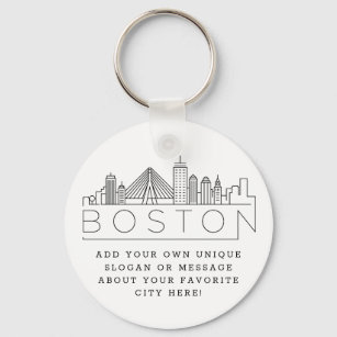 Boston Stylized Skyline   Custom Slogan Keychain