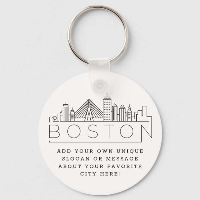 Boston Stylized Skyline | Custom Slogan Keychain (Front)