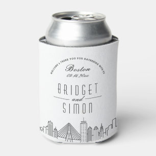 Boston Stylized Skyline Wedding Can Cooler
