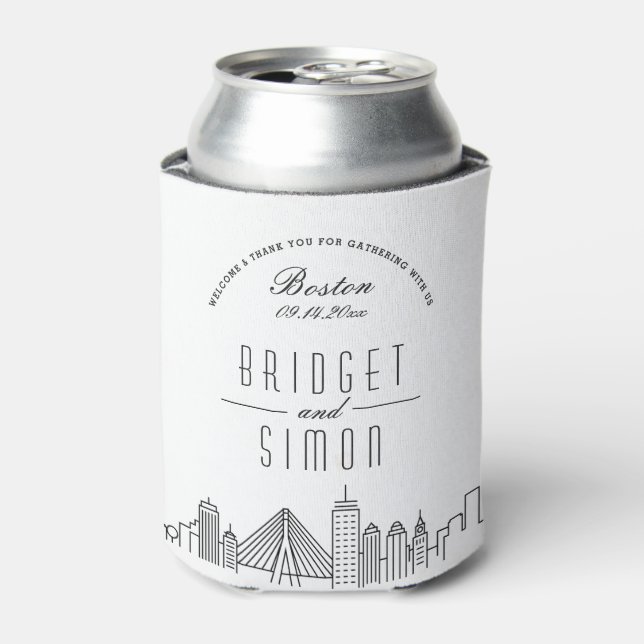 Boston Stylized Skyline | Wedding Can Cooler (Can Front)