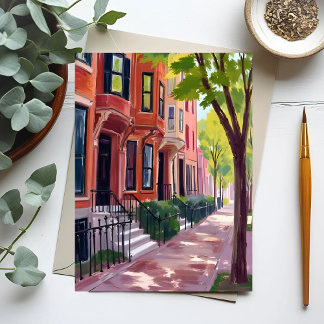 Boston Summer | Massachusetts Brownstone Houses Postcard