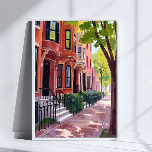 Boston Summer Massachusetts Brownstone Houses Poster