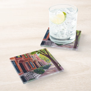 Boston Summer   Massachusetts Brownstones Glass Coaster