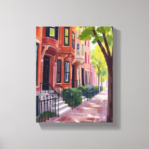 Boston Summer Massachusetts Brownstones Painting Canvas Print