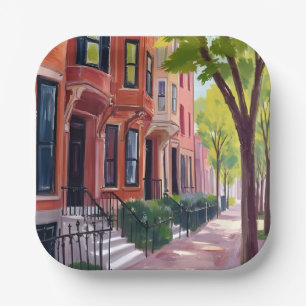 Boston Summer   Massachusetts Brownstones Paper Plates