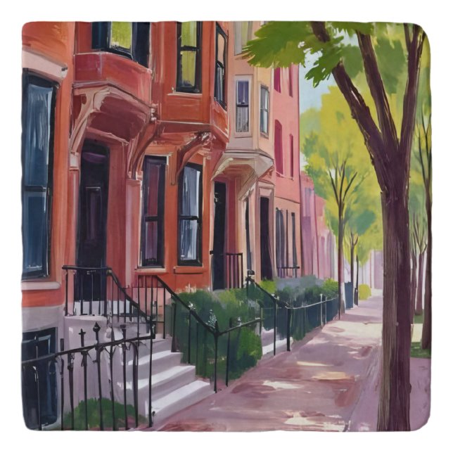 Boston Summer | Massachusetts Brownstones Trivet (Front)