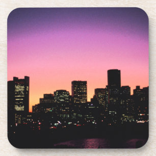 Boston Sunset Skyline From The Harbor .png Coaster