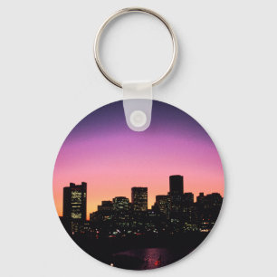 Boston Sunset Skyline From The Harbor .png Keychain