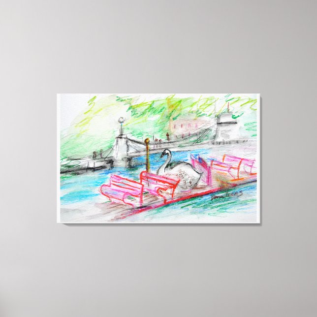 Boston Swan Boat Sketch Canvas Print (Front)