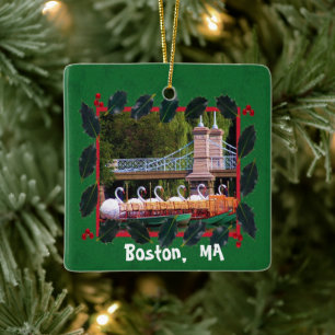 Boston Swan Boats - Happy Holidays Ceramic Ornament