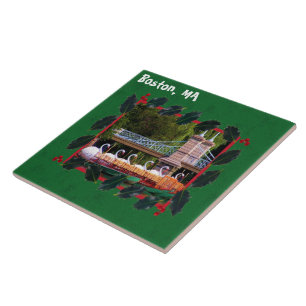 Boston Swan Boats - Happy Holidays Ceramic Tile