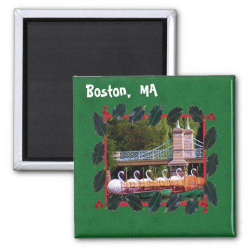 Boston Swan Boats _ Happy Holidays Magnet