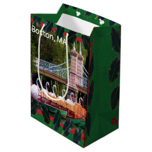 Boston Swan Boats - Happy Holidays Medium Gift Bag