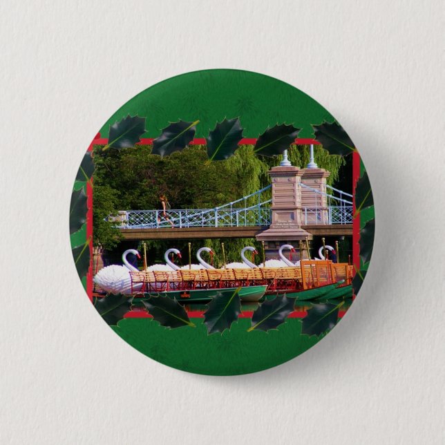 Boston Swan Boats- Happy Holidays Pinback Button (Front)