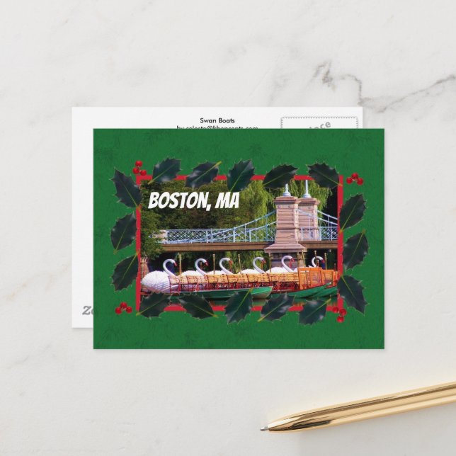 Boston Swan Boats- Happy Holidays Postcard (Front/Back In Situ)